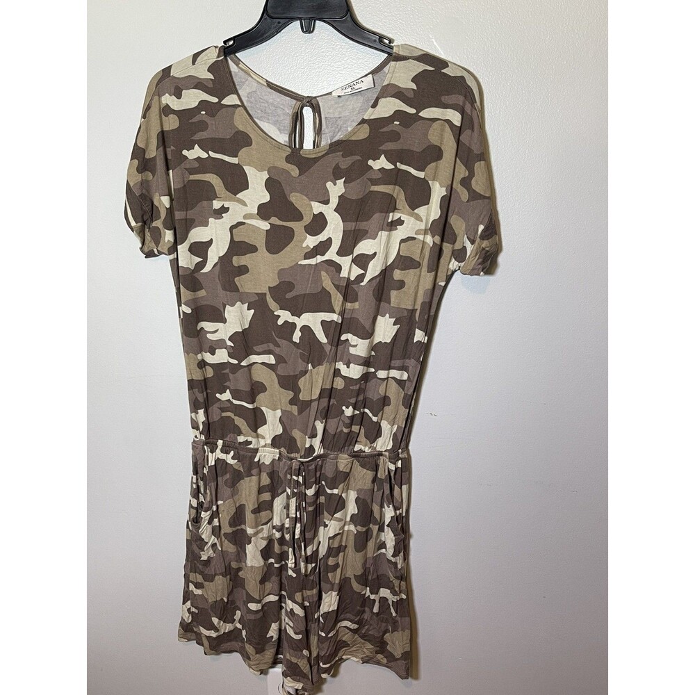 Zenana Women's Camo Print Romper Shorts With Cinche Tie Size X-Large